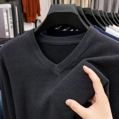 New Sweatwear Men's V Neck Basic Solid Color Sweaters Round Neck Elastic Pullovers Warm Autumn Knitted Oversized Sweater Men