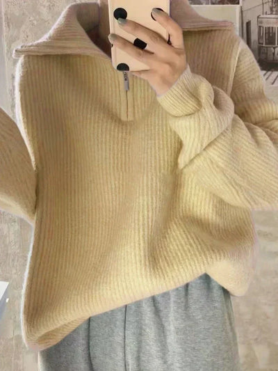 Women's Sweaters 2025 Autumn Winter Long Sleeve Top Loose Knitted Turtleneck Zipper Fashion Pullover Women Oversized Sweater