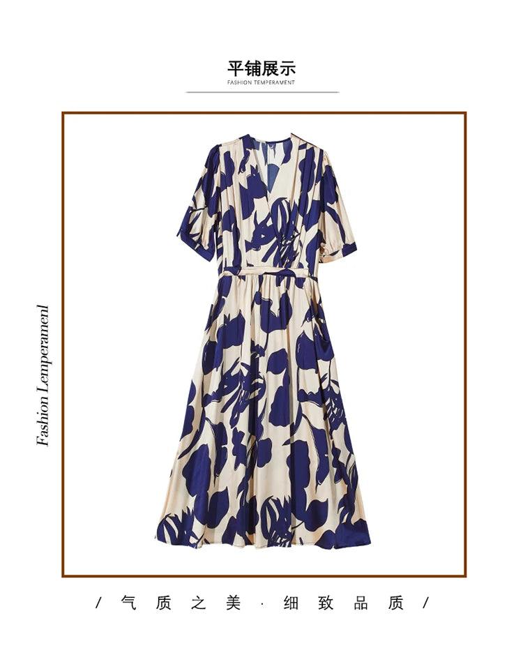 Women’s silk luxury elegant evening dress 2024 summer new casual vintage floral print bandage bodycon chic dresses