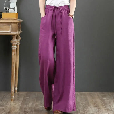 Wide-leg Pants Spring Casual Women's Versatile Loose Cotton Linen High-waist Drawstring Straight Trousers