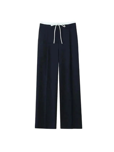 Women's Double Waistband Wide Leg Pants, High Elastic Waist With Drawstring, Side Pockets, Female Trousers, Chic Fashion