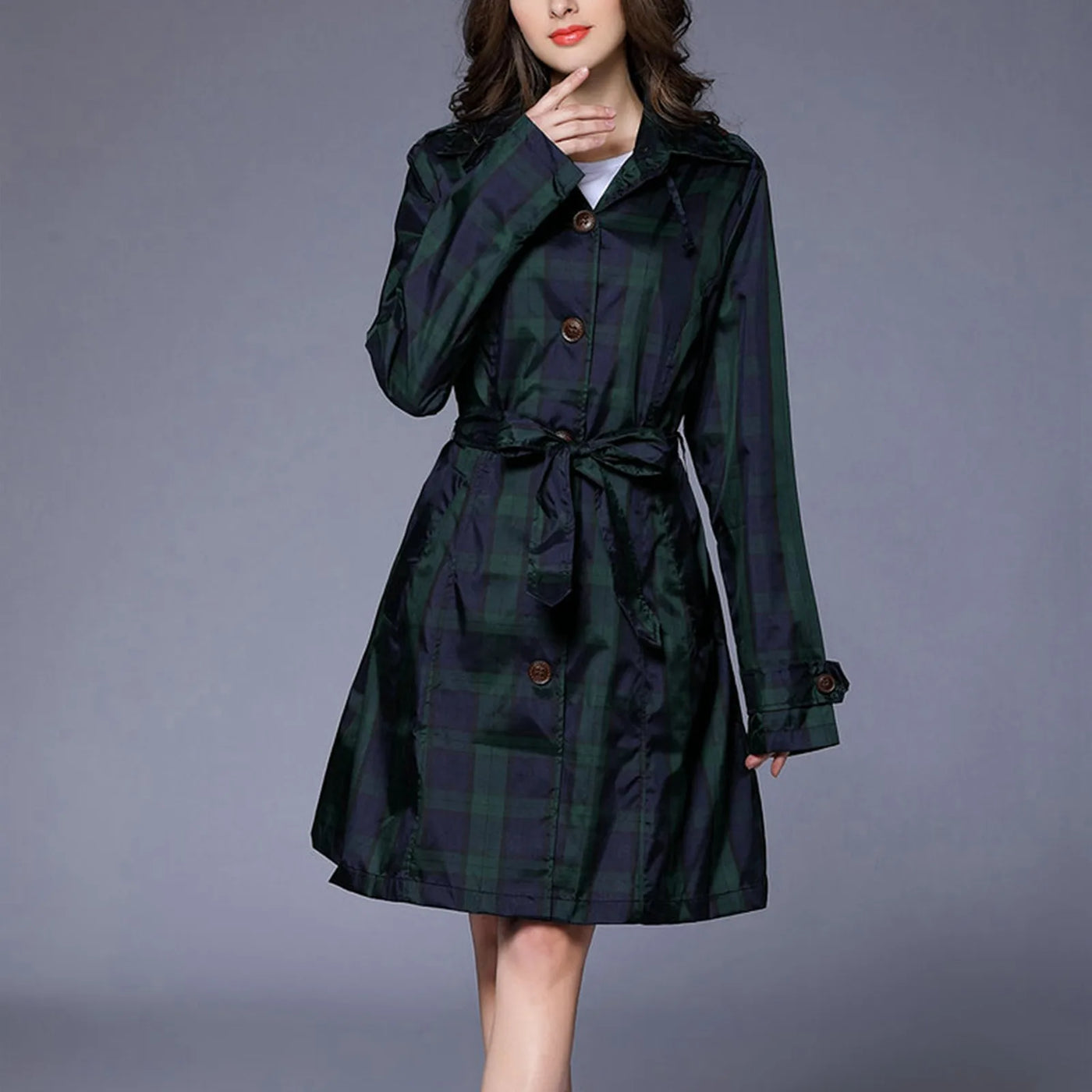 Women'S Checkered Waistband Hooded Overcoat Lightweight Breathable Fashionable Trench Raincoat Harajuku Y2k Streetwear Jacket