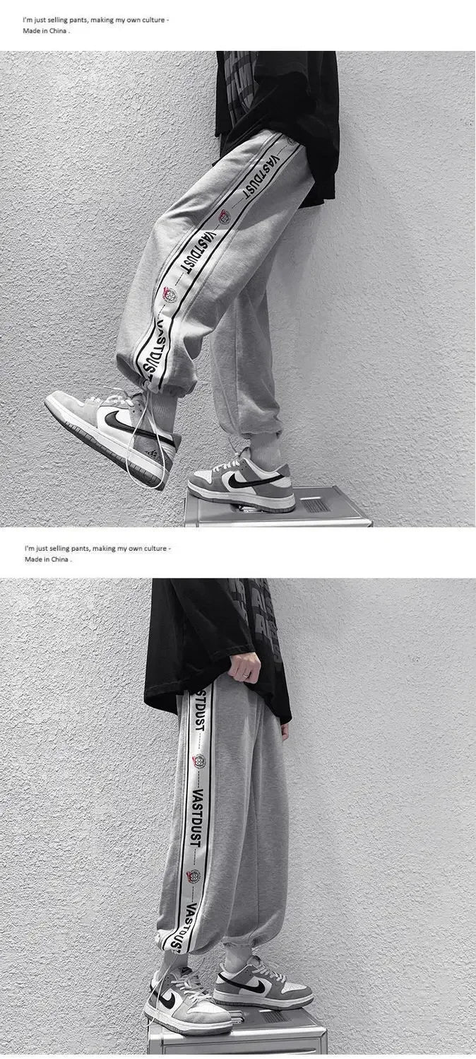 Men New Pant Casual Sweat Pants Solid Color Loose Drawstring Wide-leg Letter Trouser Fashion Straight Casual Pants for Men