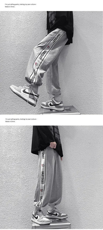 Men New Pant Casual Sweat Pants Solid Color Loose Drawstring Wide-leg Letter Trouser Fashion Straight Casual Pants for Men