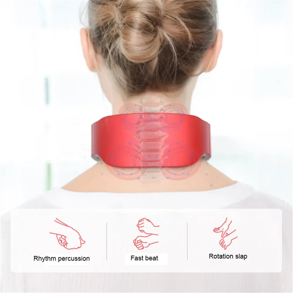 Electric Neck Shoulder Pulse Massager 6 Mode 9 Levels Heating Cervical Vertebra Machine Relax Pain Relief Back Kneading Tool