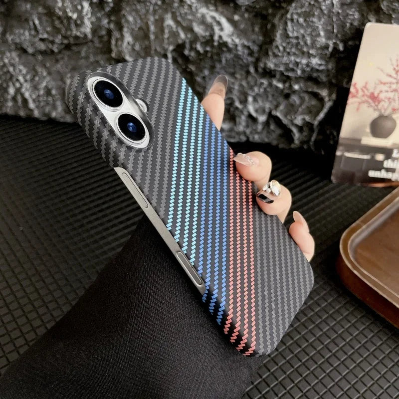 Simple Slim Matte Carbon Fiber Frameless Phone Cases for iPhone Shockproof Hard Cover 17 16 15 14 plus 13 pro Max 11 Half Pack