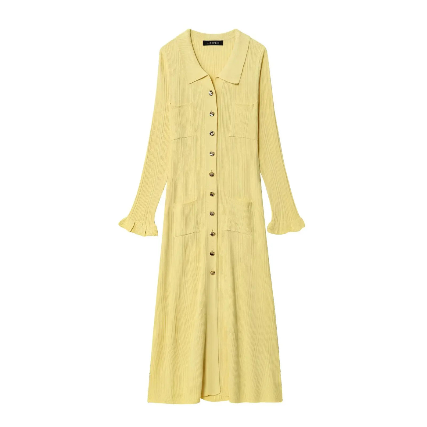 Women French Knitted Dress Autumn Women'S Clothing New Arrival Fashion Long Knit Skirt Elegance Single-Breasted Long-Sleeve Dres