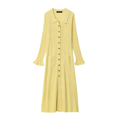 Women French Knitted Dress Autumn Women'S Clothing New Arrival Fashion Long Knit Skirt Elegance Single-Breasted Long-Sleeve Dres