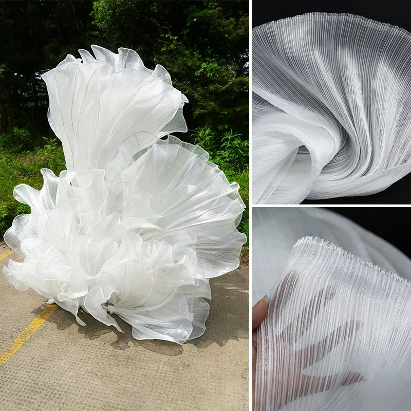 Bright Wrinkled Texture Organza Fabric for Wedding Decoration Background Yarn Floral Design Plastic Fabrics Cloth Diy Sewing