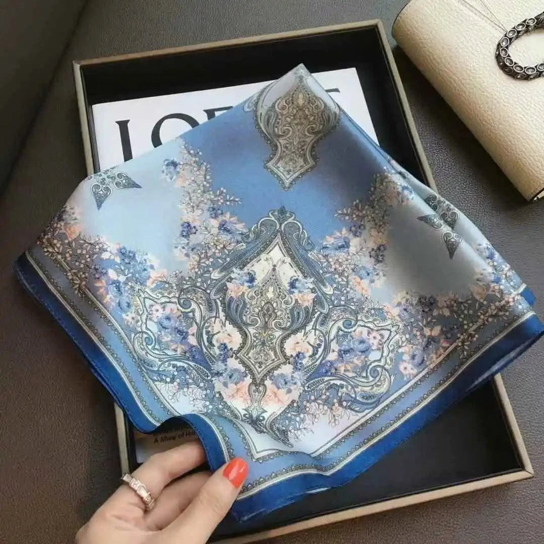 Women's Elegant White Black Polka Dot Design Satin 70cm Silk Scarves  100% Mulberry Silk