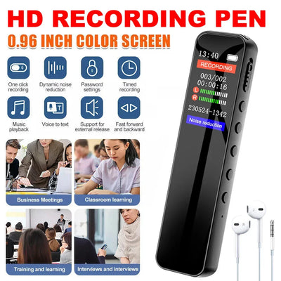 Digital Voice Recorder High-Quality Noise Reduction Record with Playback MP3 Music Player Activated Record 1536KBPS HD Recording