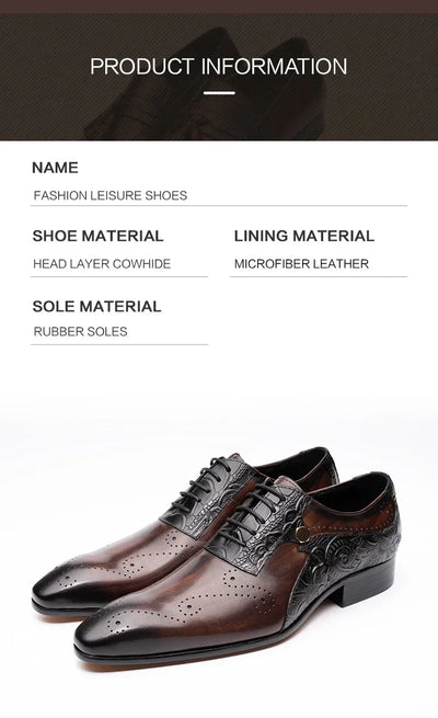 Handmade Mens Wedding Dress Brogue Shoes Genuine Leather Lace-up Latest Design Fashion Casual Shoes Man Pointed Dress Shoes