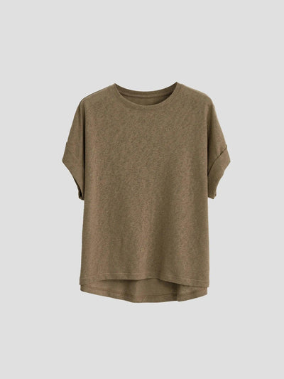 Women Linen Tops Crew Neck