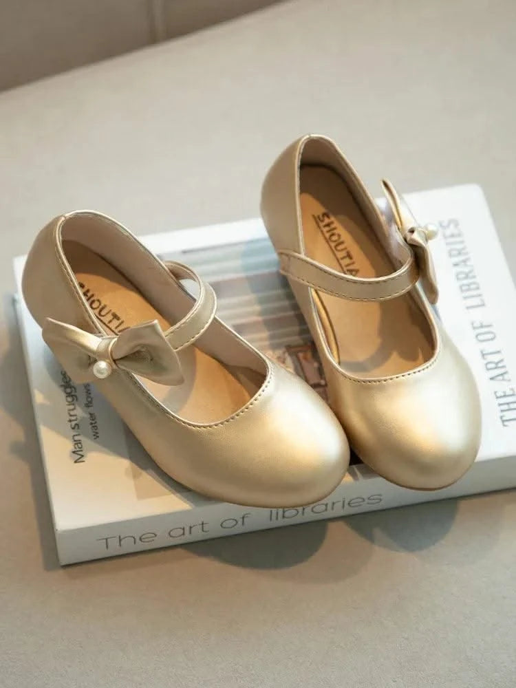Children's Leather Shoes with Simple Bow  | Girls' Princess Shoes |Kids Dance Performance Shoes |for Parties, Flower Girls, Fancy Dress