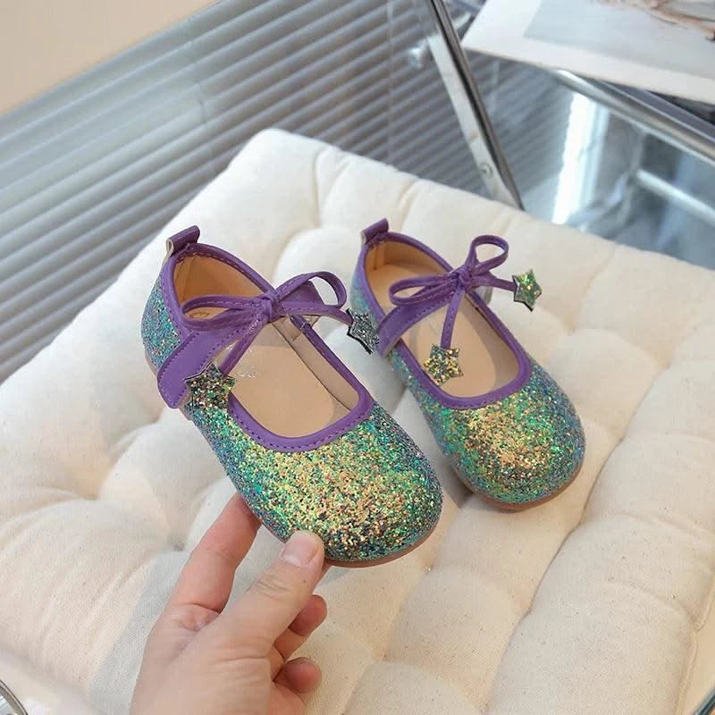 Children's Leather Shoes New Spring Autumn Ballet Flats for Girls Sequins Princess Versatile Kids Fashion Causal Catwalk Shoes