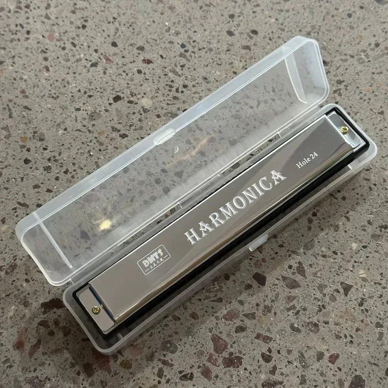 24 Hole Metal Harmonica Children's Early Education Instrument Self-learning Introductory Chromatic Color Double Row Harmonica