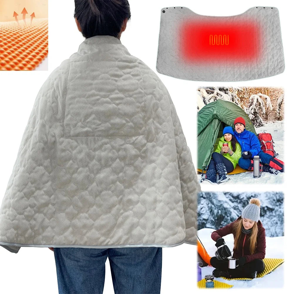 Wearable USB Electric Heated Blanket 3 Heating Levels Fleece Heated Blanket Quickly Heated Cape Pad for Home Office Car