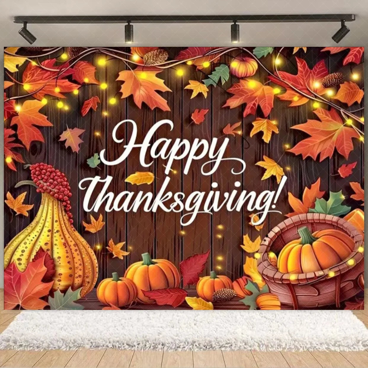Autumn Harves Happy Thanksgiving Background Pumpkin Turkey Orange Backdrop Banner Party Decorations Supplies Family Party Gifts