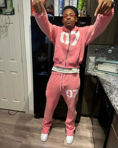 Streetwear Y2K Casual Baggy Sweatpants Drawstring Sports Pants Zipper Cardigan Fashion Digital Print Hooded Men Women Street Set