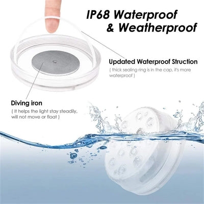13 LEDs Magnetic Submersible LED Light Waterproof Underwater Light USB Rechargeable Swimming Pool Night Lamp With Suction Cups