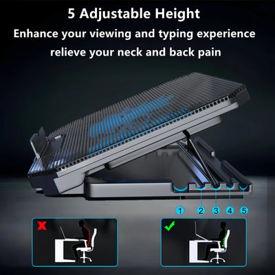 USB Gaming Laptop Cooling Pad with Adjustable Bracket - Blue Led Fan Display, Compatible with 11-17inch Laptop, Durable Structure Suitable for High Performance Games and Multiple Tasks, Notebook Cooler, Multi-Ask Accessories,