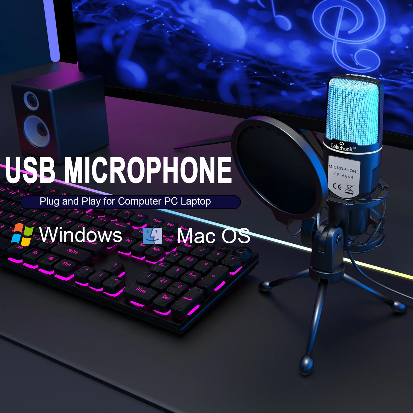 USB Microphone RGB Microfone Condensador Wire Gaming Mic for Podcast Recording Studio Streaming Laptop Desktop PC