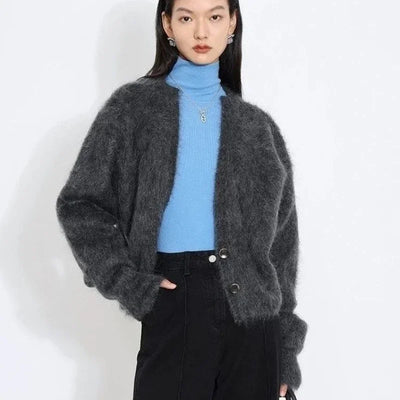 Grey Ladies Sweaters Winter Button V-neck Brown Knitted Top for Women Cardigan Crop Short Autumn 2025 Sale Economics Long Sleeve