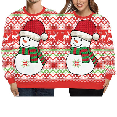 Double Ugly Christmas Couple Sweaters Siamese Twins Pullover 3D Printed Funny Couple Sweatshirt