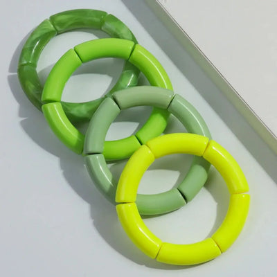 4 pieces/set Acrylic Colorful Brown Bamboo Chunky Bangles Set for Women Resin Statement Bracelet Bangle 2025 Jewelry Gifts