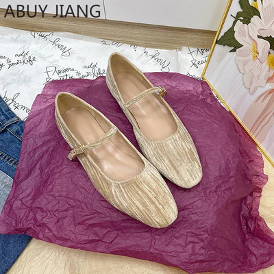2025 Women Shoes Luxury Velvet Ballet Shoes Women Square Toe Flat Mary Janes Ladies Fashion Buckle Strap Velour Shallow Loafers