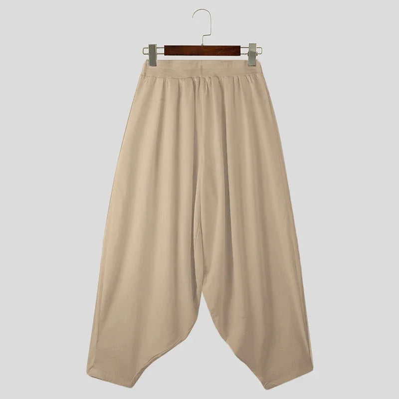 2024 Men Wide Leg Pants Solid Color Elastic Waist Loose Streetwear Casual Trousers Men Oversize Fashion Long Pants S-5XL INCERUN