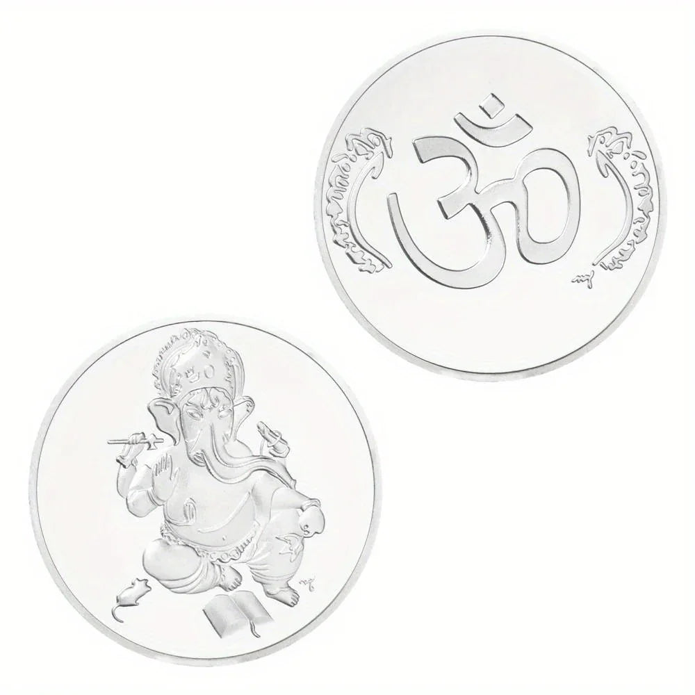 The Legend of Ganesha Collectible Souvenir Coin Basso-Relievo Silvery Plated Coin Hinduism Commemorative Coin