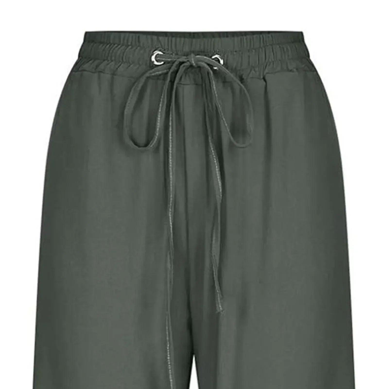Women’s pants cotton linen harem cropped women drawstring lady pocket trousers loose ropa mujer juvenil