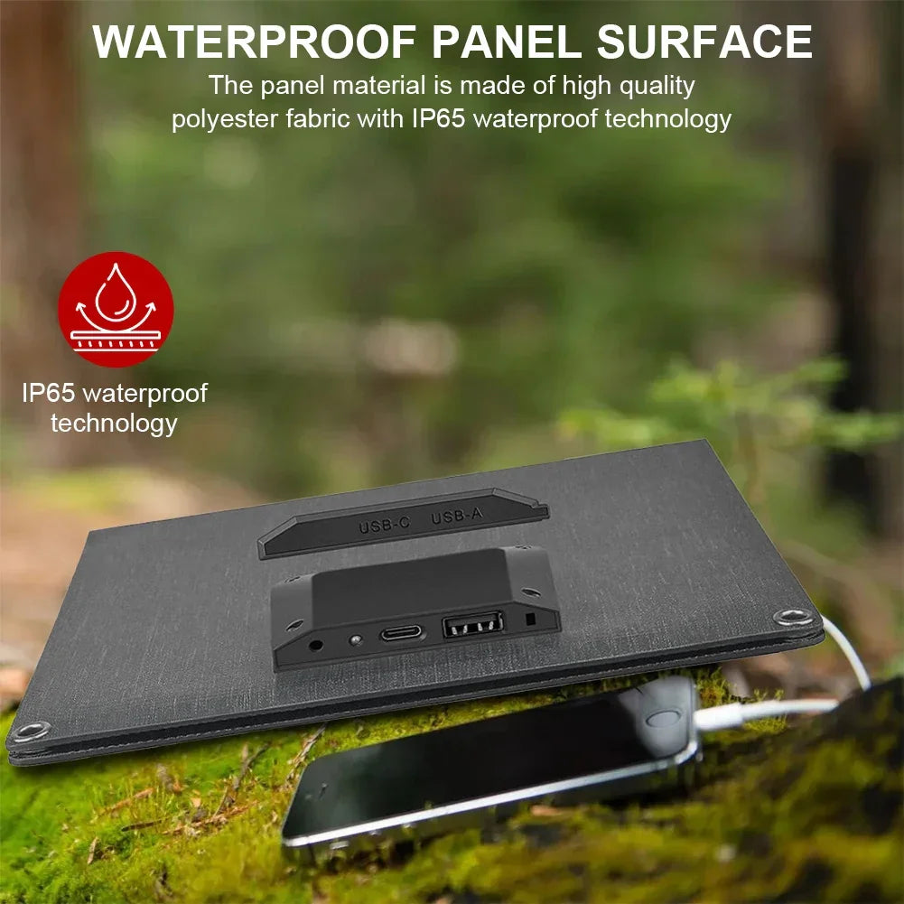 24W Portable Solar Panel with USB-C USB-A Outputs Foldable Solar Panel Solar Charging Panel for Phone Power Bank Small Fan