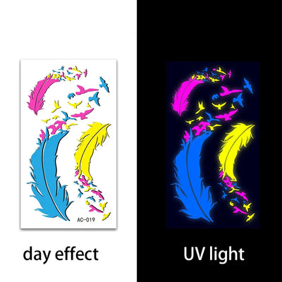 Temporary Fluorescent Tattoos Flower Feather Animals Pattern Body Arm Leg Face Stickers Night Bar Party Music Festival