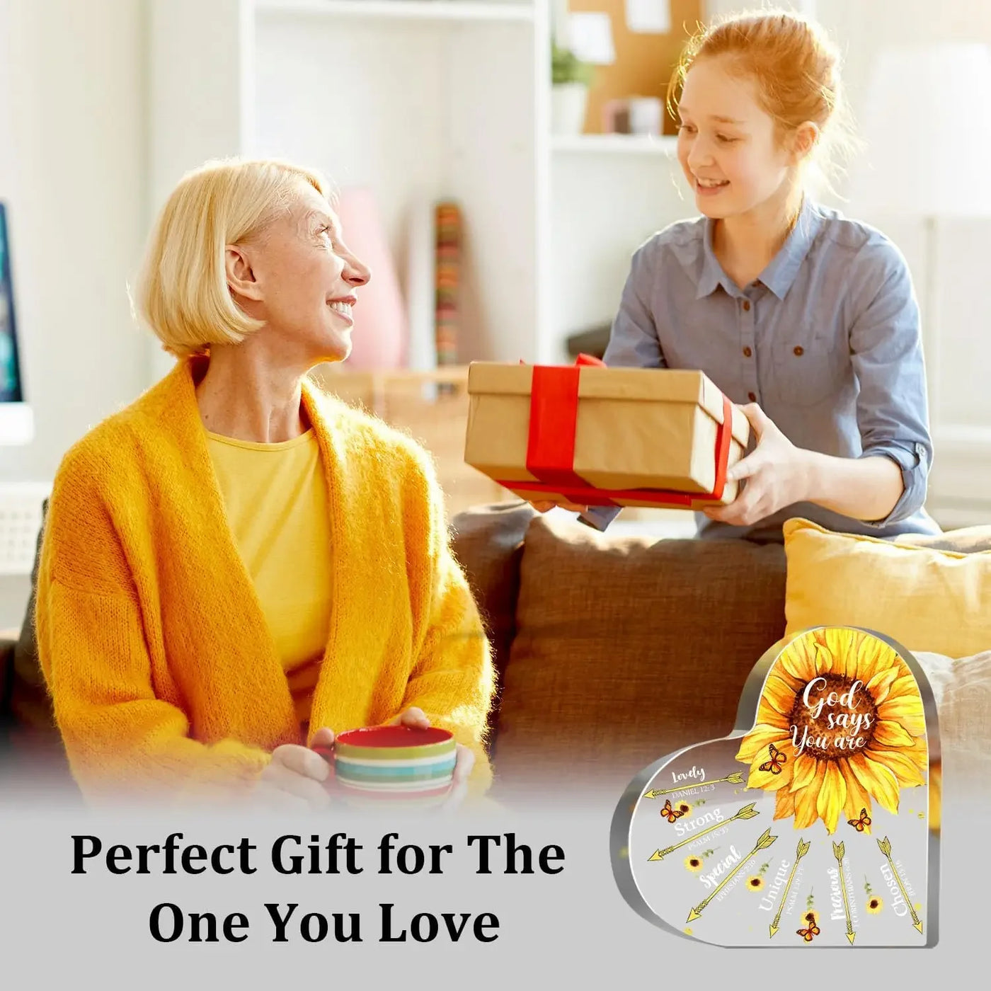 Religious Gifts for Women Christian, Inspirational Gifts with Bible Verse Plaque, Sunflower Christian Home Desk Decor Ornaments