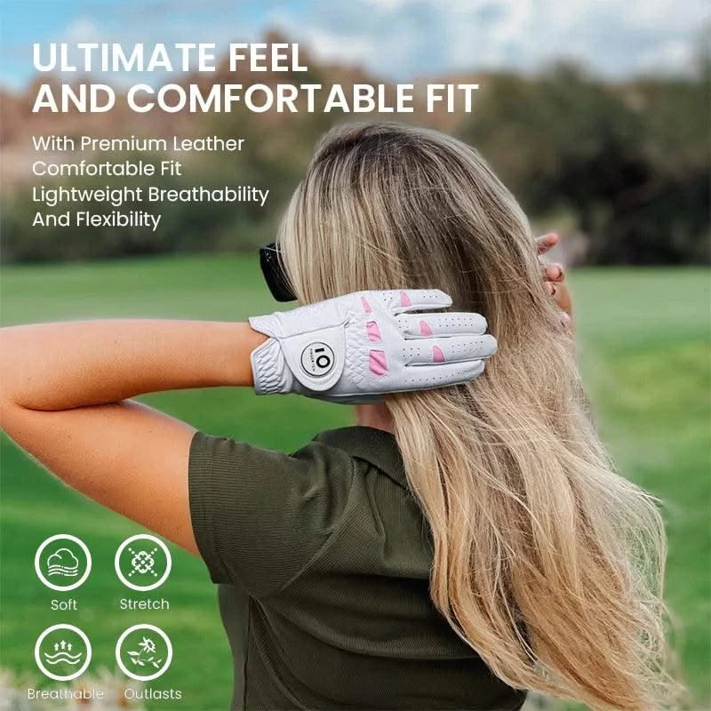 6 Pcs Rain Grip All Weather Womens Golf Gloves Ladies Left Hand Right Soft Cabretta Leather Glove with Ball Marker for Women