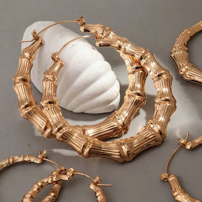 3Pair/set Statement Gold Color Big Bamboo Circle Hoop Earrings for Women Hip Hop Large Round Geometric Earrings Hoops Jewelry