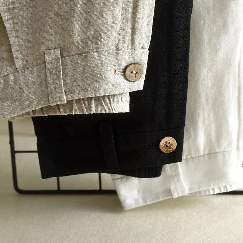 Women's Cotton Linen Straight Trousers Elastic High Waist Wild Wide Leg Pants Female Spring Summer Solid Color Loose Linen Pants