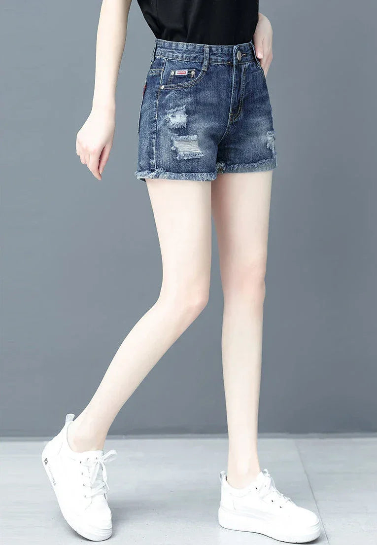 Women's Denim Shorts Ripped Boxer High Waist Female Short Jeans Pants Cheap Offer Aesthetic Hot Kpop Harajuku Fashion Stretchy