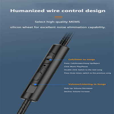 3.5mm Wired Headphone Noise Canceling In-Ear Sport Earphones Dual Driver Bass Stereo Gaming Headset HiFi Music Earbuds With Mic