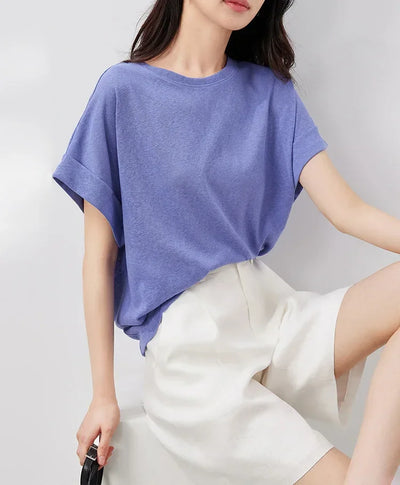 Women's Linen Round Neck Transparent Tops