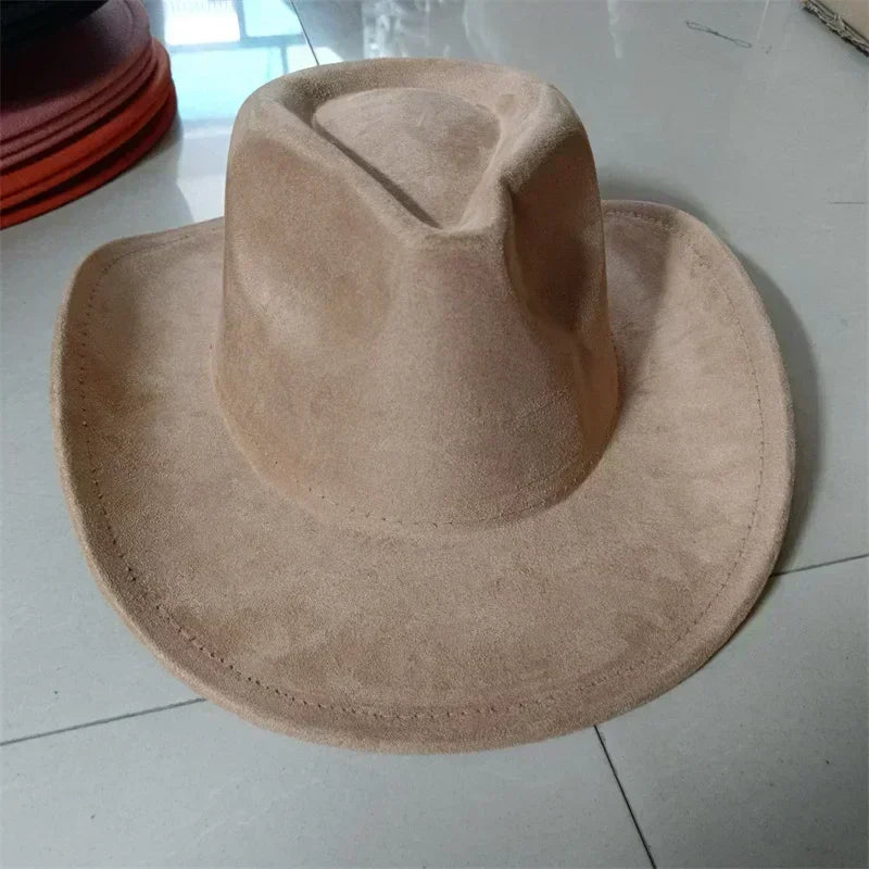 Western suede leather 7.5cm denim women’s fedora hat men’s church jazz fashion travel party 2024