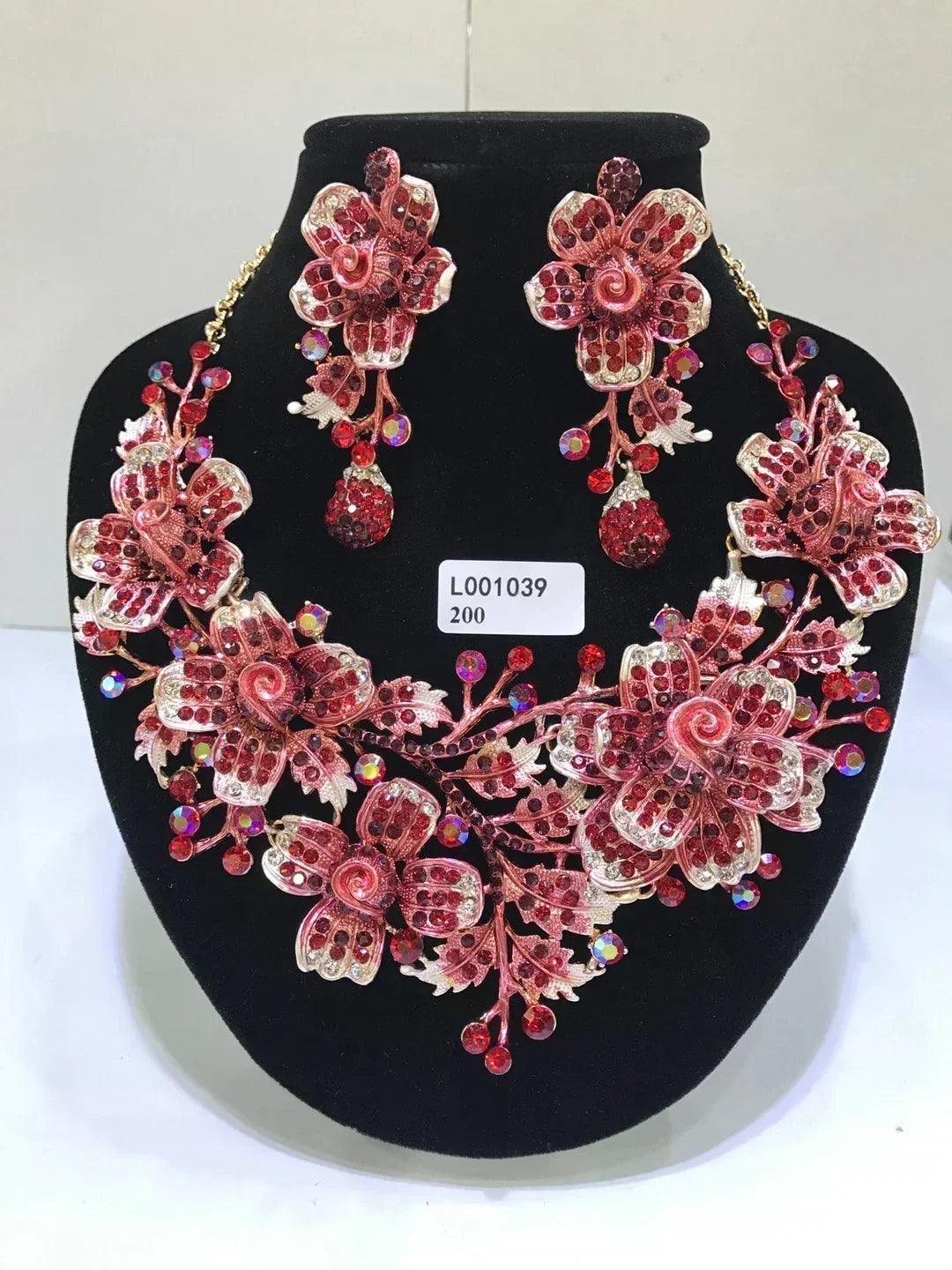 Women luxury necklaces set wedding delicate fashion jewelery crystal rhinestone earrings jewelry sets