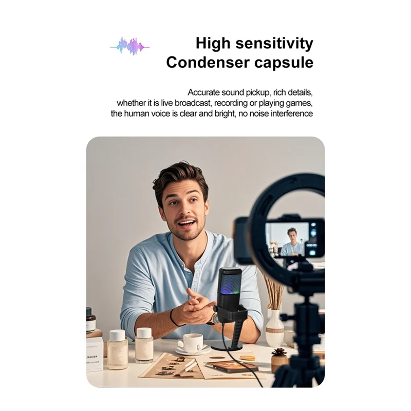 ABUO-Desktop RGB USB Condenser Microphone Gaming, Large Mic Head, Plug& Play Designed Ideal For Streaming And Podcasting