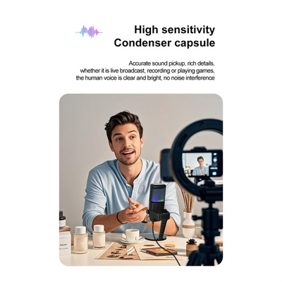 ABUO-Desktop RGB USB Condenser Microphone Gaming, Large Mic Head, Plug& Play Designed Ideal For Streaming And Podcasting