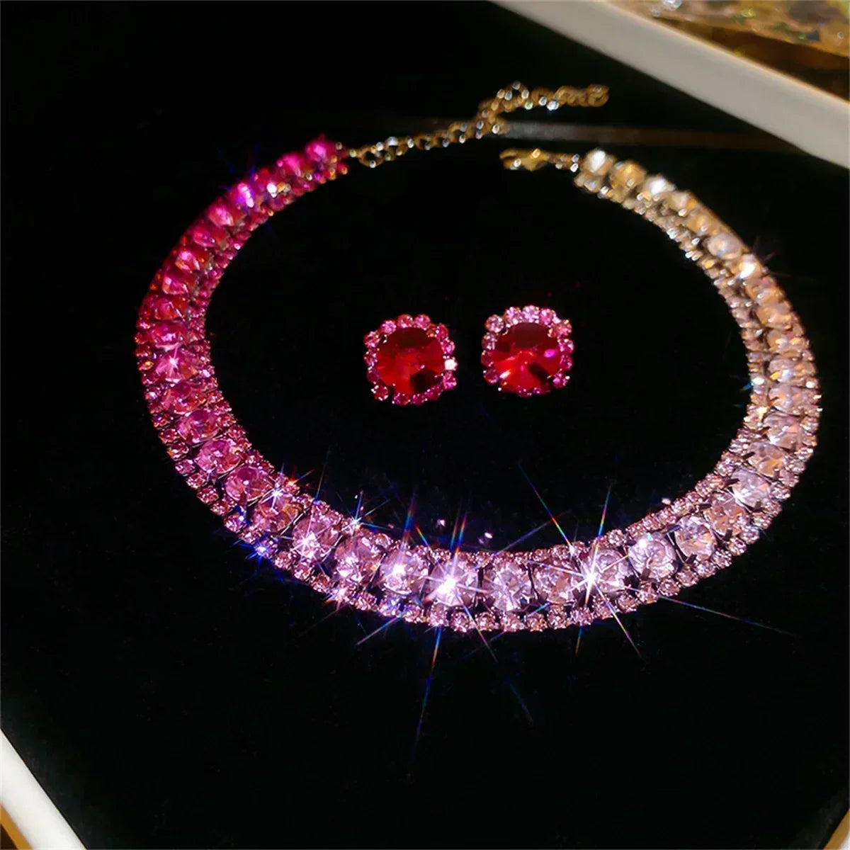Luxury crystal necklace earrings set