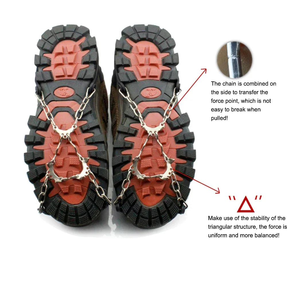 1Pair Anti Slip Ice Gripper Climbing Crampons 6 Teeth Steel Ice Grips Snow Walking Shoes Spikes Cleats Chain Claws Boots Cover