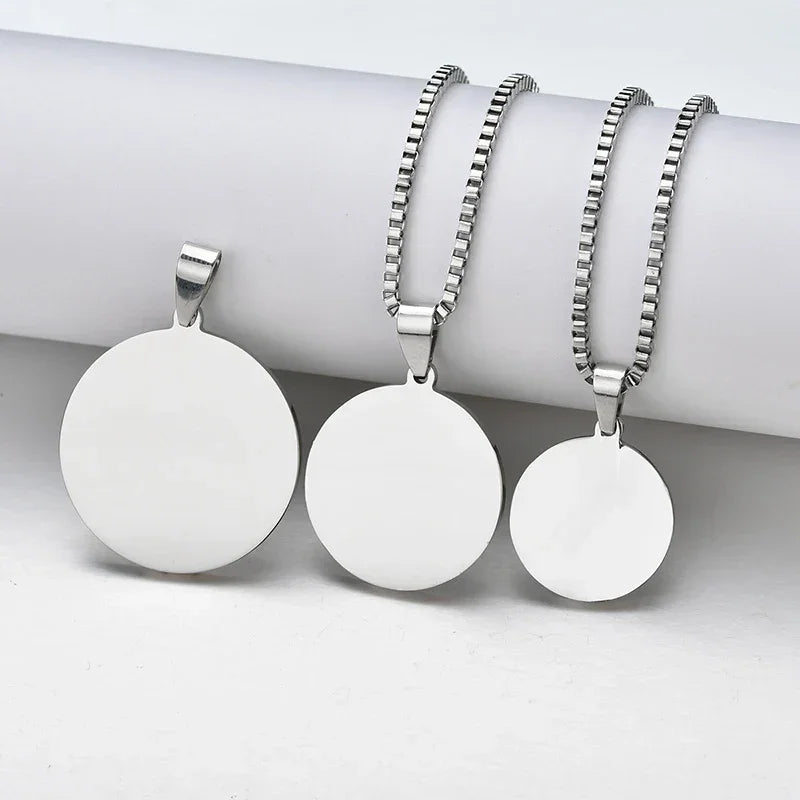 Sifisrri Engrave Picture Necklace Personalized Stainless Steel Jewelry For Women Men Customized Round Pendant Family Text Gift