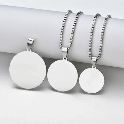 Sifisrri Engrave Picture Necklace Personalized Stainless Steel Jewelry For Women Men Customized Round Pendant Family Text Gift
